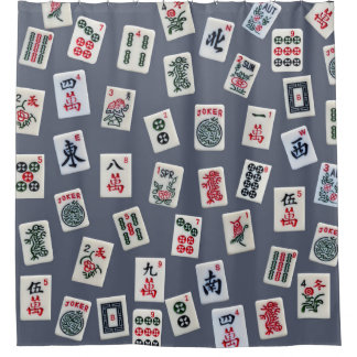 MahJongg Fliesen-Design auf dunkelblau Duschvorhang