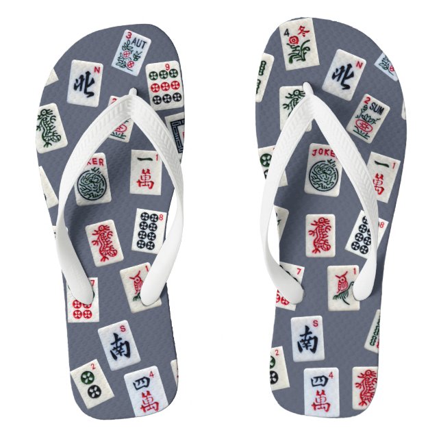 MahJongg Fliesen-Design auf dunkelblau Flip Flops (Fußbett)