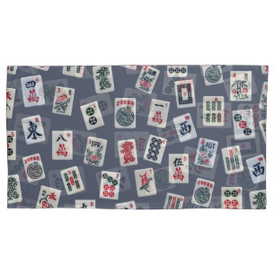 MahJongg Fliesen-Design auf dunkelblau Kissenbezug