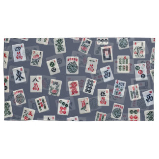 MahJongg Fliesen-Design auf dunkelblau Kissenbezug