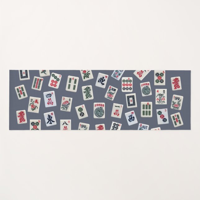 MahJongg Fliesen-Design auf dunkelblau  Yogamatte (Vorderseite (Horizontal))