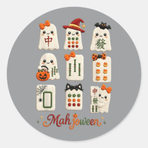 Mahjoween-Geist Gruseliger Mahjong-Liebhaber-Kache Runder Aufkleber