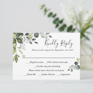 MAHL AUSWAHL Einfache Elegante Eukalyptus Hochzeit RSVP Karte