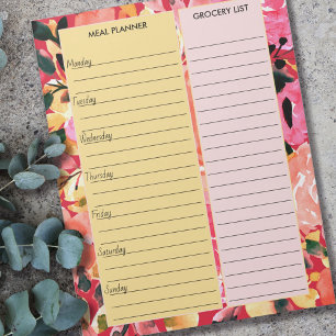Mahlzeitenplaner & Einkaufsliste Rosa Floral Notizblock