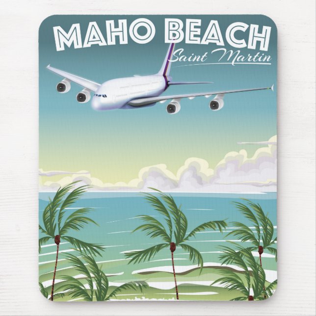 Maho Beach Saint Martin Flugzeug Poster Mousepad (Vorne)