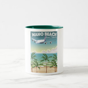 Maho Beach Saint Martin Flugzeug Poster Zweifarbige Tasse