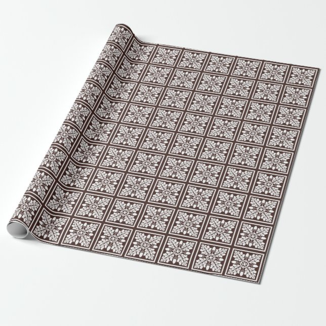 Mahogany Acorn und Leaf Tile Design Geschenkpapier (Ungerollt)