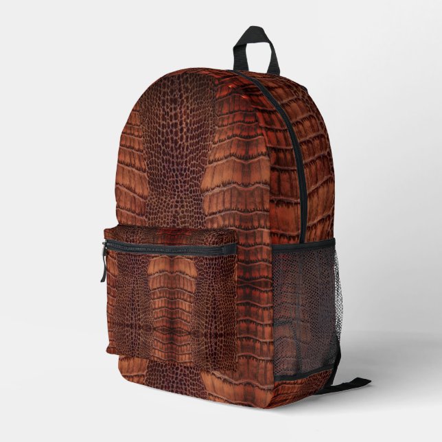 Mahogany Alligator Classic Reptile Leder (Imitate) Bedruckter Rucksack (Rückseitige Ecke Rechts)