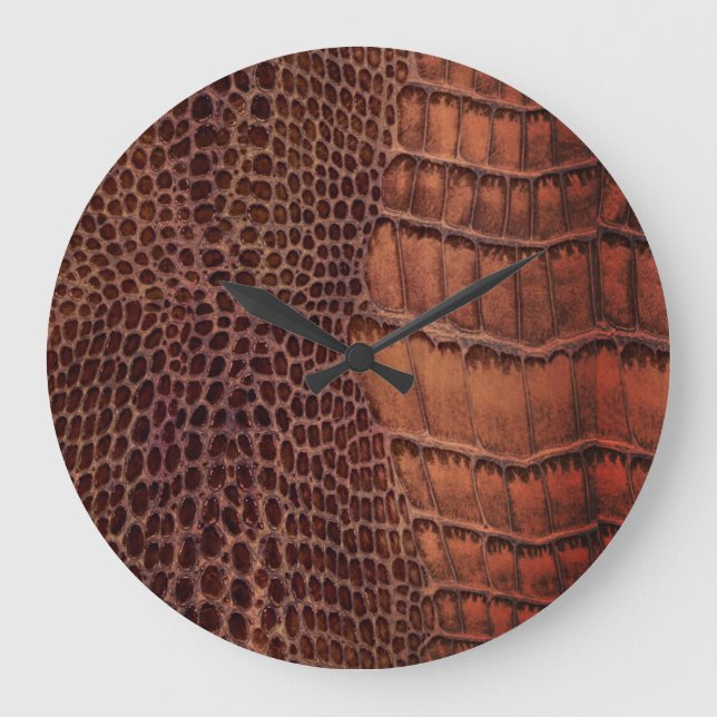 Mahogany Alligator Classic Reptile Leder (Imitate) Große Wanduhr (Vorderseite)