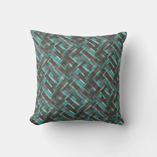 Mahogany Aqua Crosshatch Pattern Throw Kissen (Vorderseite)