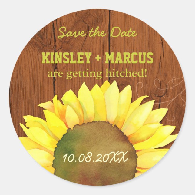 Mahogany Brown Wood Sunflower Wedding Runder Aufkleber (Vorderseite)