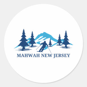Mahwah New Jersey Skigebiet Skifahren Skifahrer  Runder Aufkleber