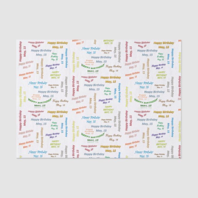 Mai, 15 Geburtstags-Gewebepapier Seidenpapier (Vorderseite)