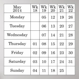 Mai 2014 Kalenderwochen Poster