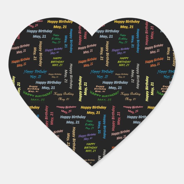 Mai, 21 Geburtstag Herz-Aufkleber (Vorderseite)