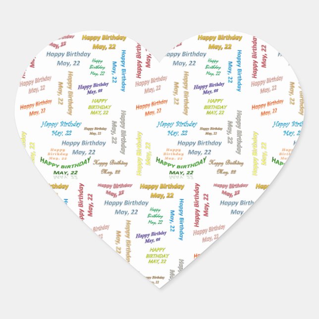 Mai, 22 Geburtstagsticker Herz-Aufkleber (Vorderseite)