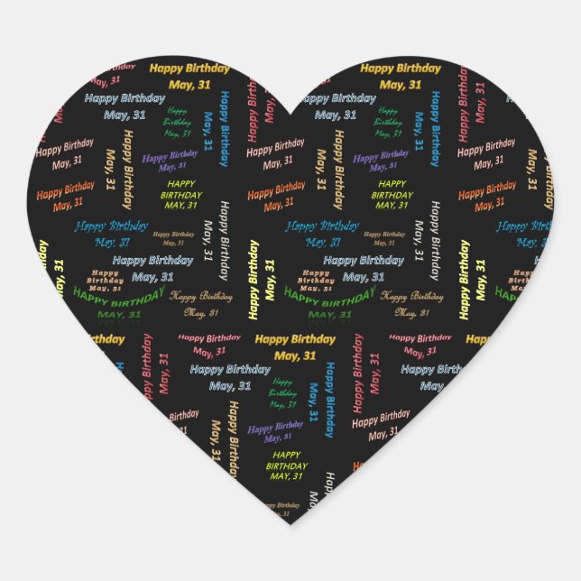 Mai, 31 Geburtstagsaufkleber Herz-Aufkleber (Vorderseite)