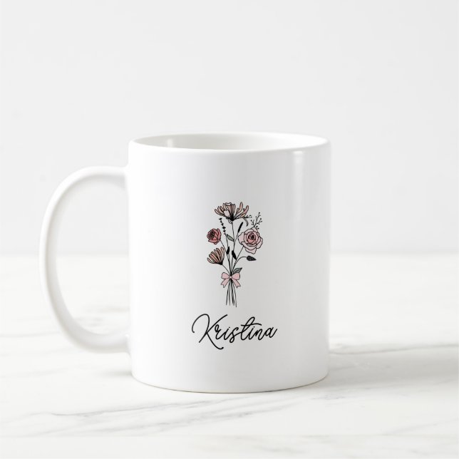 Mai-Geburtsblume & Elegante Schrift Name Kaffeetasse (Links)