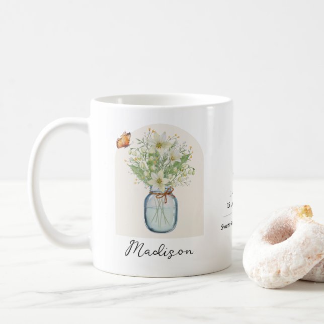 Mai-Geburtsmonats-Blumen-Tasse Kaffeetasse (Mit Donut)