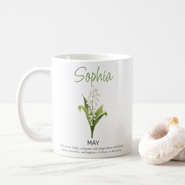 Mai Personalisierte Blume der Geburt Kaffeetasse (Mit Donut)