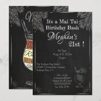 Mai Tai Mai 21. Geburtstag: Schwarz-Weiß Chalkboar Einladung