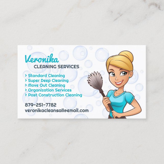 Maid Clearing Services Business Card Visitenkarte (Vorderseite)