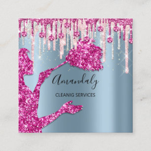 Maid House Clearing Services Logo Silber Rosa Blau Quadratische Visitenkarte