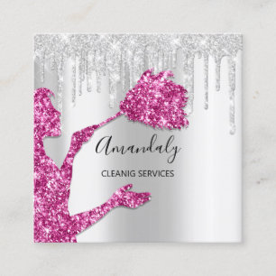 Maid House Clearing Services Logo Silver Glitzer Quadratische Visitenkarte