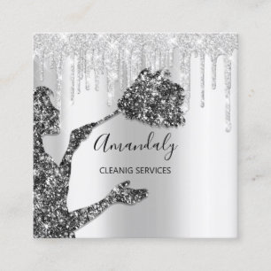 Maid House Clearing Services Logo Silver Graue Far Quadratische Visitenkarte