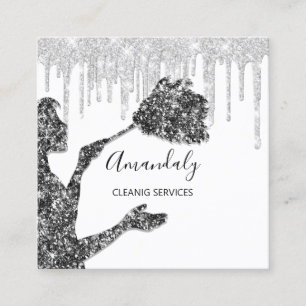 Maid House Clearing Services Logo Silver Gray Trop Quadratische Visitenkarte