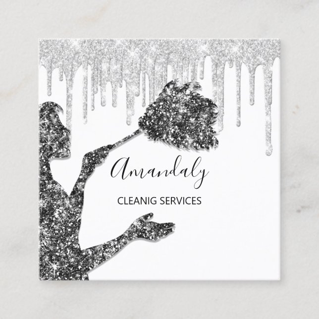 Maid House Clearing Services Logo Silver Gray Trop Quadratische Visitenkarte (Vorderseite)