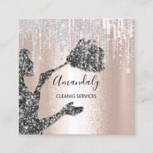 Maid House Clearing Services Logo Silver Tropfen B Quadratische Visitenkarte
