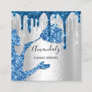 Maid House Clearing Services Logo Silver Tropfen B Quadratische Visitenkarte