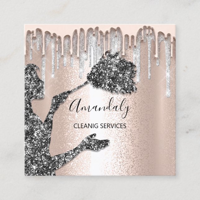 Maid House Clearing Services Logo Silver Tropfen G Quadratische Visitenkarte (Vorderseite)