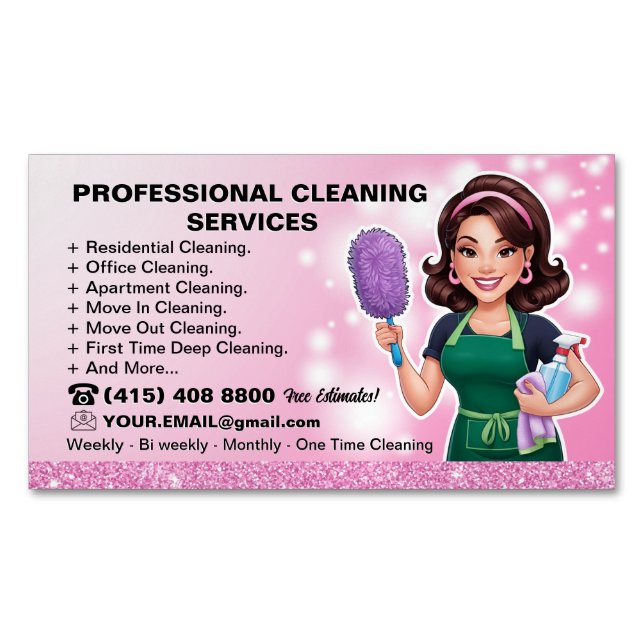 Maid Janitorial Lady Business Card Haus Reinigung Magnetische Visitenkarte (Vorderseite)