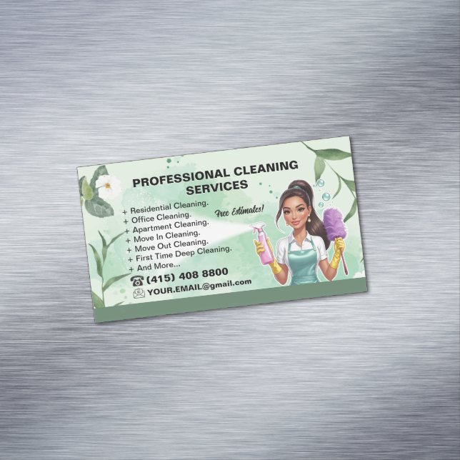 Maid Janitorial Lady Business Card Haus Reinigung Magnetische Visitenkarte (Beispiel)