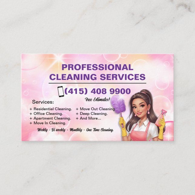 Maid Janitorial Lady Business Card Haus Reinigung Visitenkarte (Vorderseite)