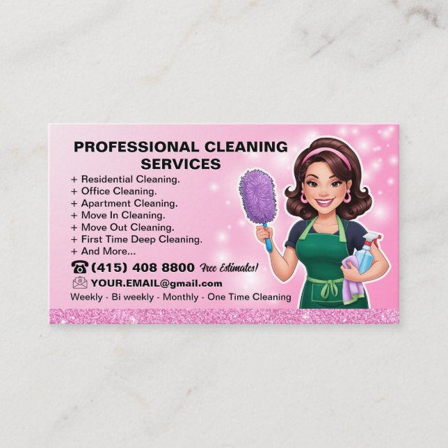 Maid Janitorial Lady Business Card Haus Reinigung Visitenkarte (Vorderseite)