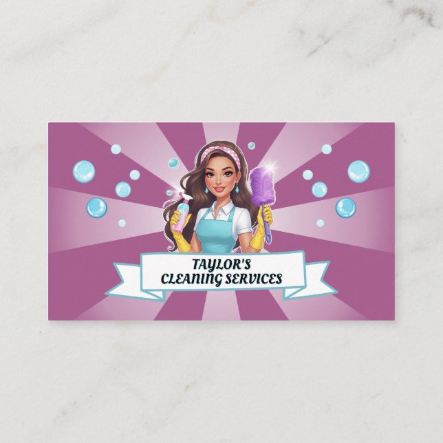 Maid Janitorial Lady House Cleaning Service Blubbl Visitenkarte (Rückseite)
