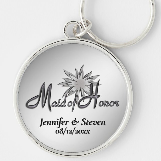 Maid of Honor Black and White Custom Keychains Schlüsselanhänger (Vorne)
