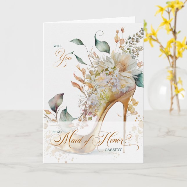Maid of Honor Request Botanical Wedding Shoe Karte (Gelbe Blume)