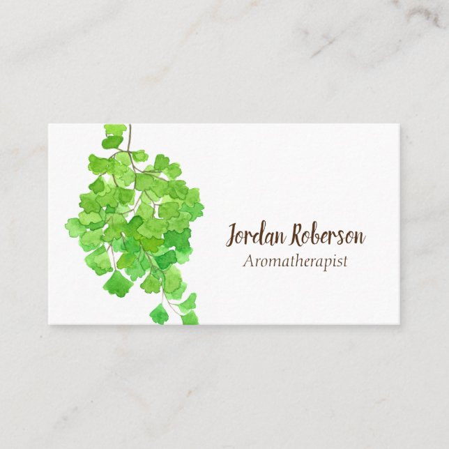 Maidenhair Fern Pflanzen Watercolor Green Visitenkarte (Vorderseite)