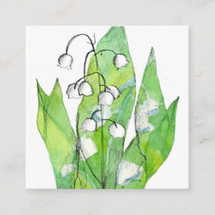 Maiglöckchen-Aquarell Grün Quadratische Visitenkarte