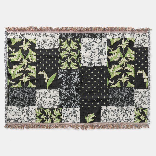 Maiglöckchen-Faux-Patchwork Schwarz Decke (Vorderseite)