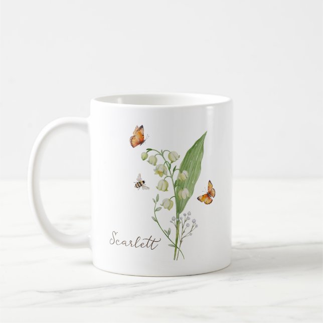 Maiglöckchen-Geburtsmonatsblume Kaffeetasse (Links)