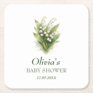 Maiglöckchen Weiße Florale Babyparty Rechteckiger Pappuntersetzer