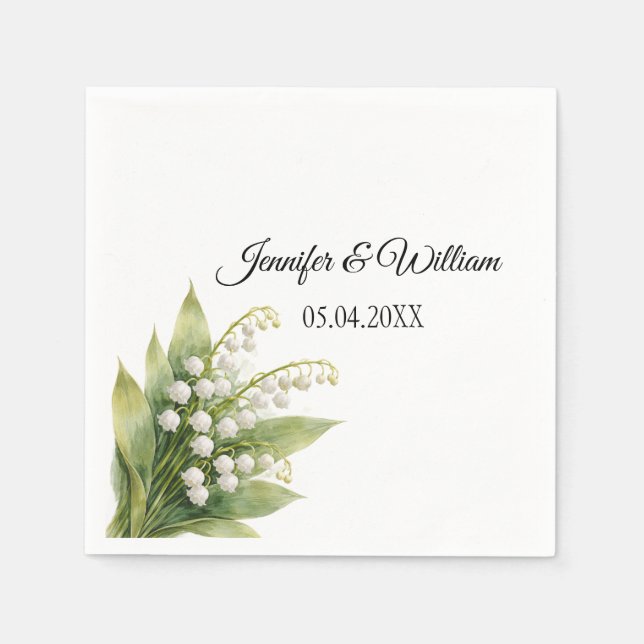 Maiglöckchen Weiße Florale Hochzeit Serviette (Vorderseite)