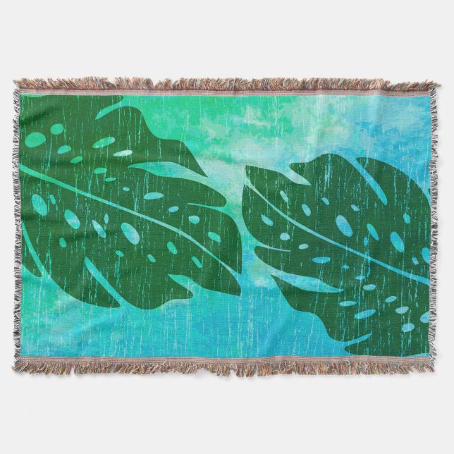 Maikai Hawaiian Monstera Leaf Krawatte-Dye Blend Decke (Vorderseite)