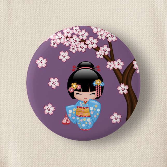 Maiko Kokeshi Doll - Blue Kimono Geisha Girl Button (Von Creator hochgeladen)