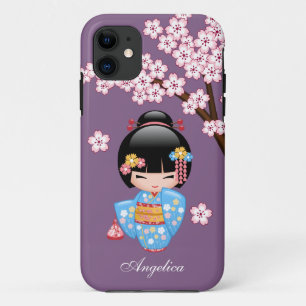 Maiko Kokeshi Doll - Blue Kimono Geisha Girl Case-Mate iPhone Hülle